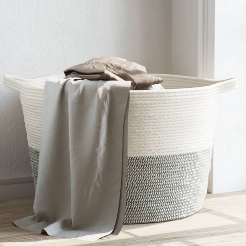 foto del prodotto cesto per biancheria grigio e bianco 60x36 cm in cotone vidaxl