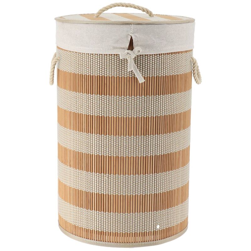 foto del prodotto cesto per biancheria pieghevole in bamb e cotone con coperchio naturale tendance