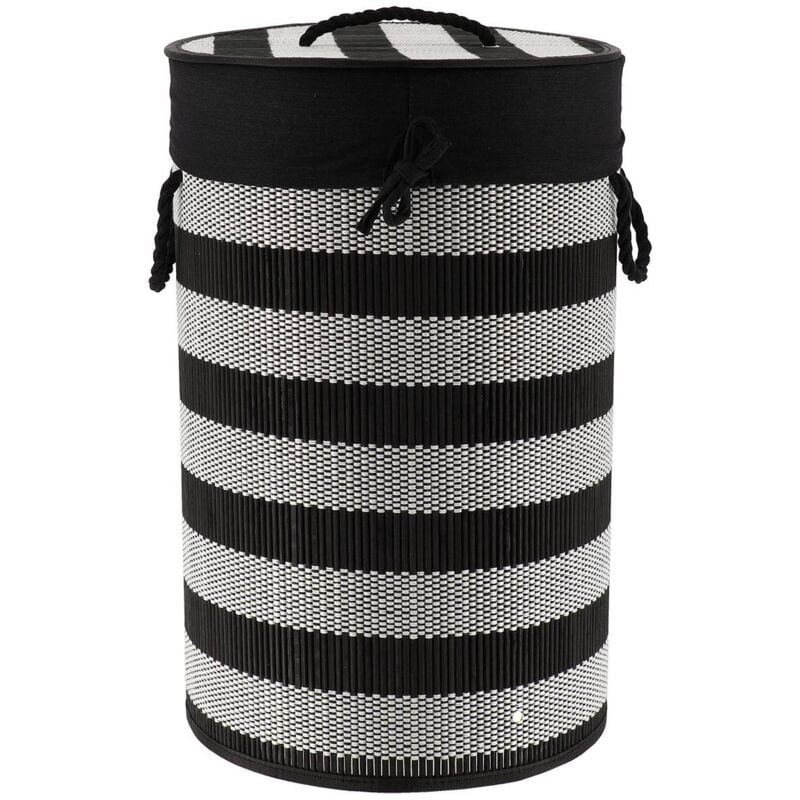 foto del prodotto cesto per biancheria pieghevole in bamb e cotone con coperchio nero bianco tendance