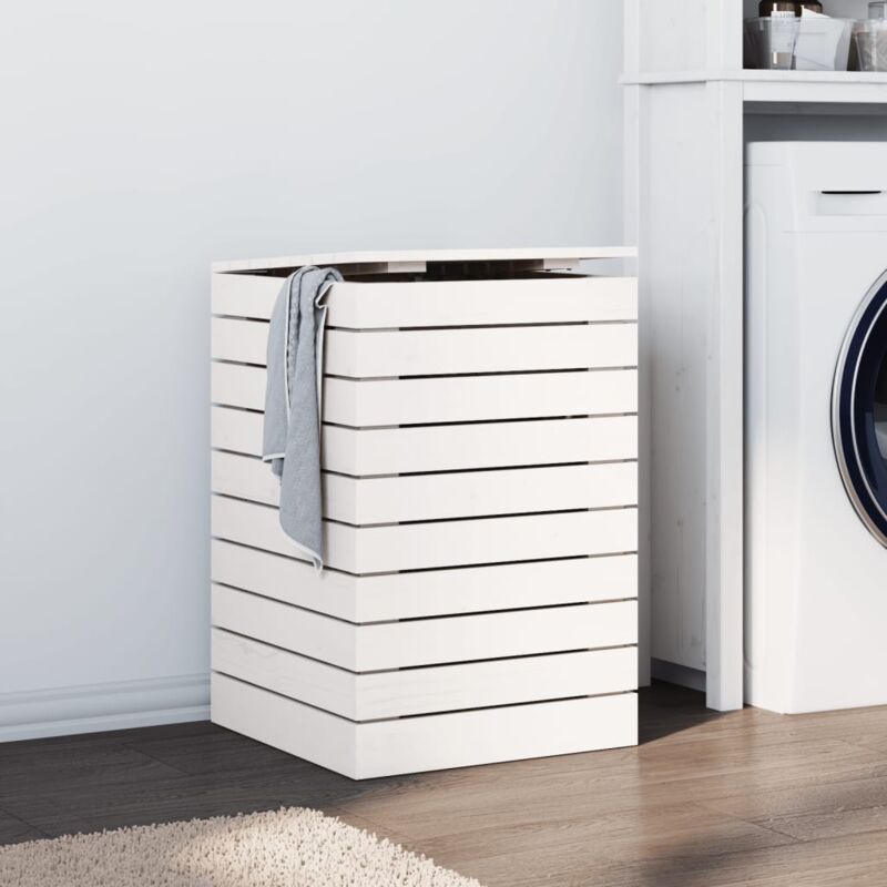 foto del prodotto cesto per bucato bianco 44x44x66 cm legno massello pino vidaxl