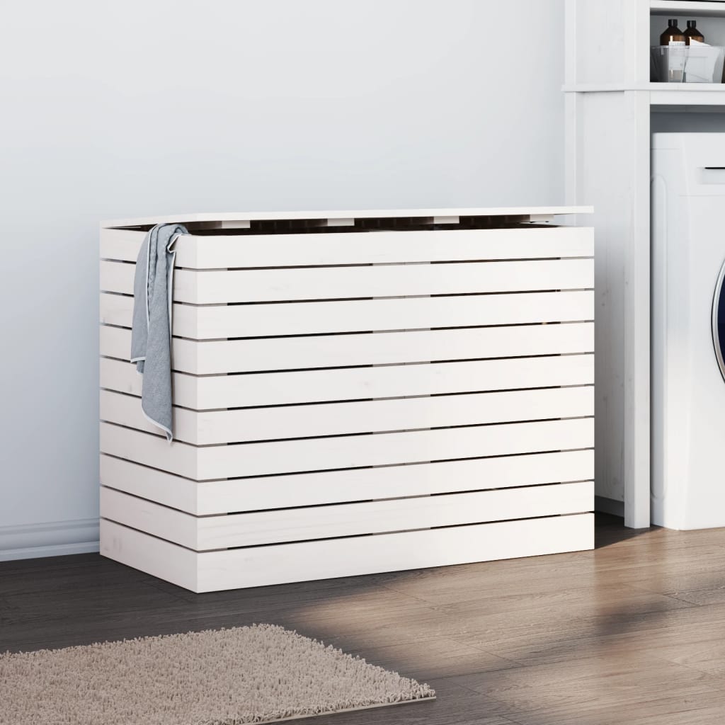 foto del prodotto cesto per bucato bianco 88,5x44x66 cm legno massello pino