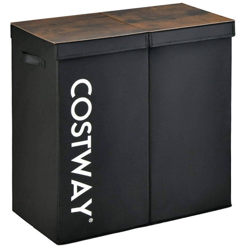 foto del prodotto cesto per la biancheria 2 scomparti 105 l 2 coperchi separati e 2 manici 62 x 31 x 60 cm l x p x a nero