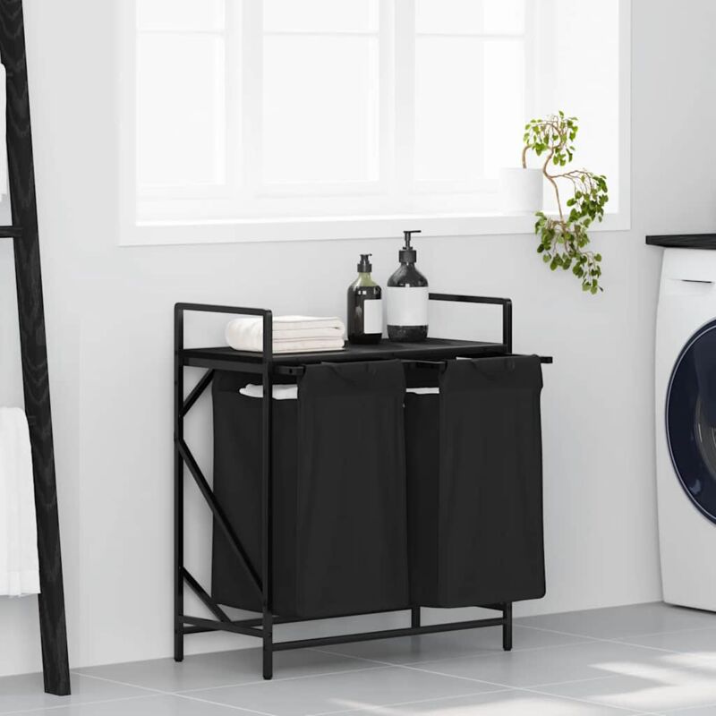 foto del prodotto cesto per la biancheria 2 scomparti con ripiano rovere nero vidaxl