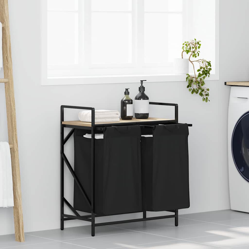 foto del prodotto cesto per la biancheria 2 scomparti con ripiano rovere sonoma