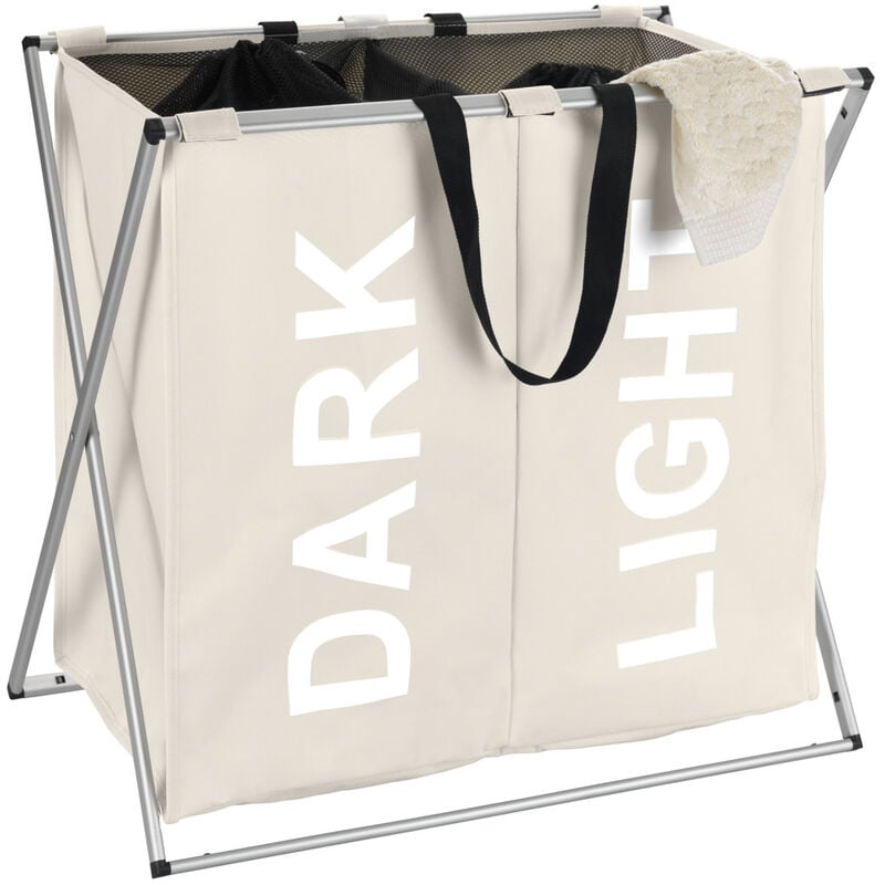foto del prodotto cesto per la biancheria pieghevole duo dark light, cesto con 2 scomparti e maniglia per il trasporto, capacit 120l, poliestere alluminio,