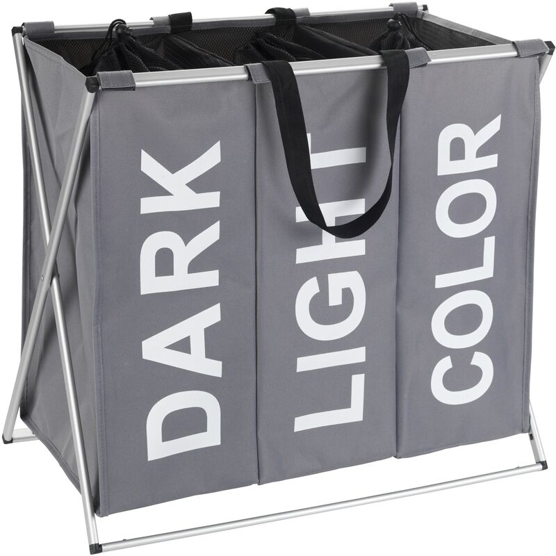 foto del prodotto cesto per la biancheria pieghevole trio dark light color, cesto per la biancheria con 3 scomparti e maniglia per il trasporto, capacit 130l,