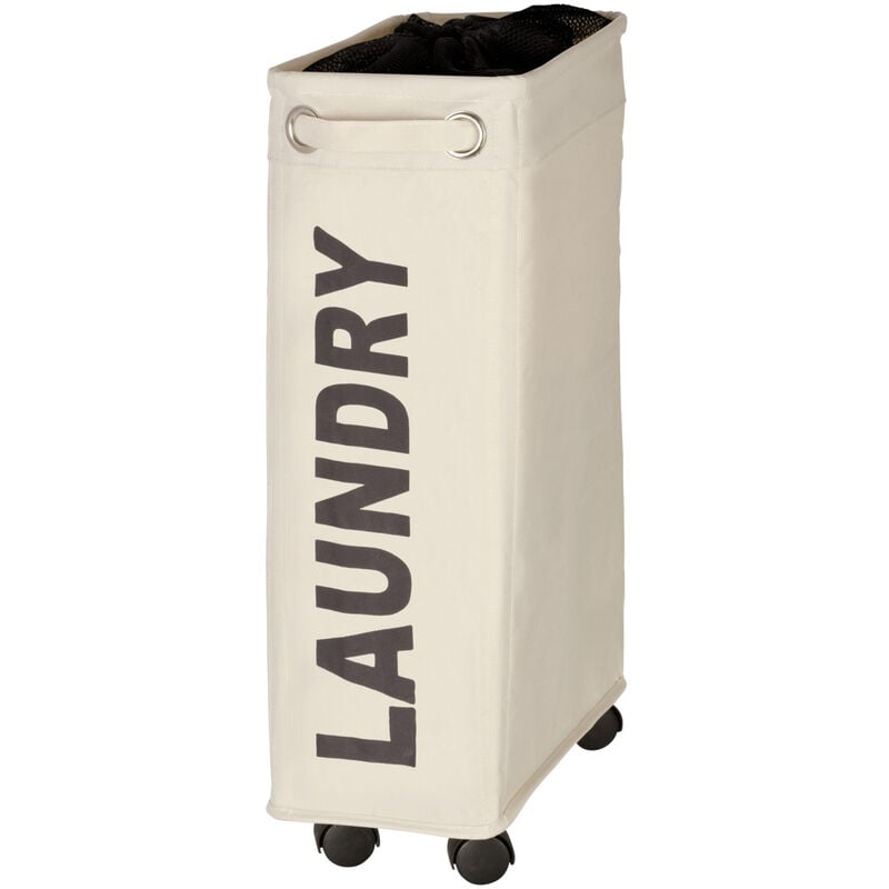 foto del prodotto cesto per la biancheria stretto 'laundry', cesto con ruote, corno, capacità 43 l, poliestere, 18.5x60x40 cm, beige - wenko