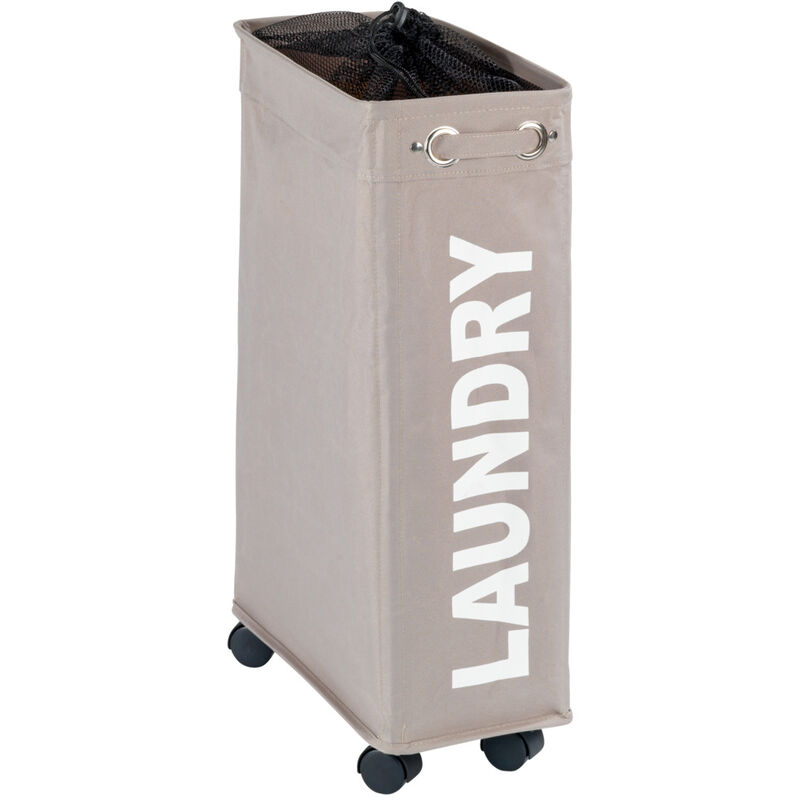 foto del prodotto cesto per la biancheria stretto laundry , cesto con ruote, corno, capacit 43 l, poliestere, 18.5x60x40 cm, color tortora wenko