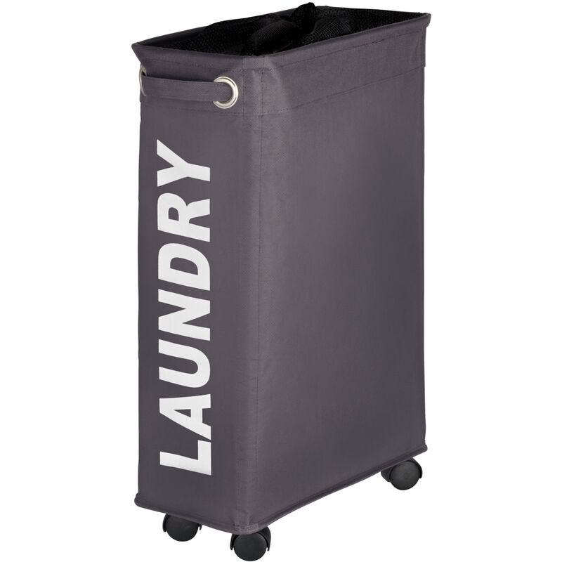 foto del prodotto cesto per la biancheria stretto laundry , cesto con ruote, corno, capacit 43 l, poliestere, 18.5x60x40 cm, grigio wenko