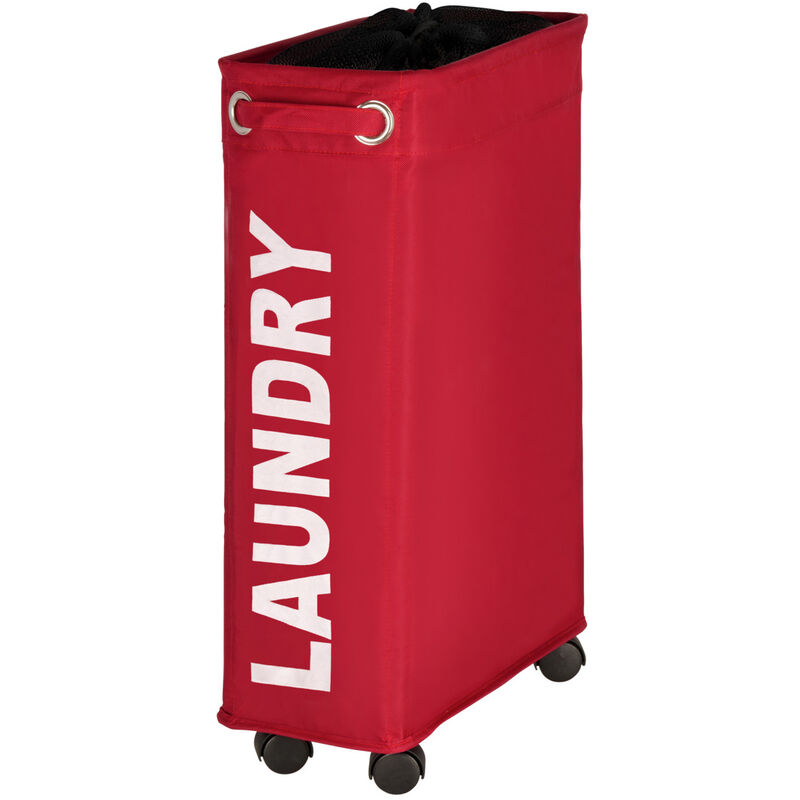 foto del prodotto cesto per la biancheria stretto laundry , cesto su ruote, corno, capacit 43 l, poliestere, 18.5x60x40 cm, rosso wenko