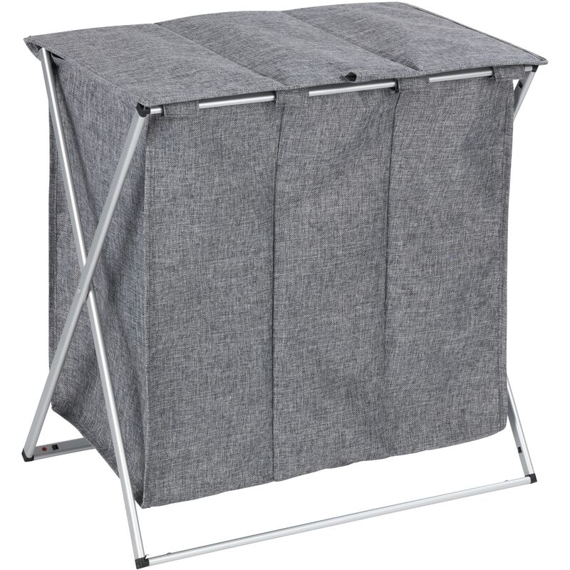 foto del prodotto cesto per la biancheria trio top a 3 scomparti, cesto per biancheria sporca, capacit 118l, poliestere 57x57x38 cm, grigio m lange wenko