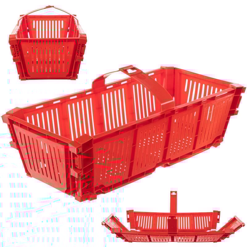 foto del prodotto cesto per raccolta, plastica, 40 x 18 x 11,5 cm, pieghevole, con manico, per raccogliere frutta, rettangolare, rosso - kadax