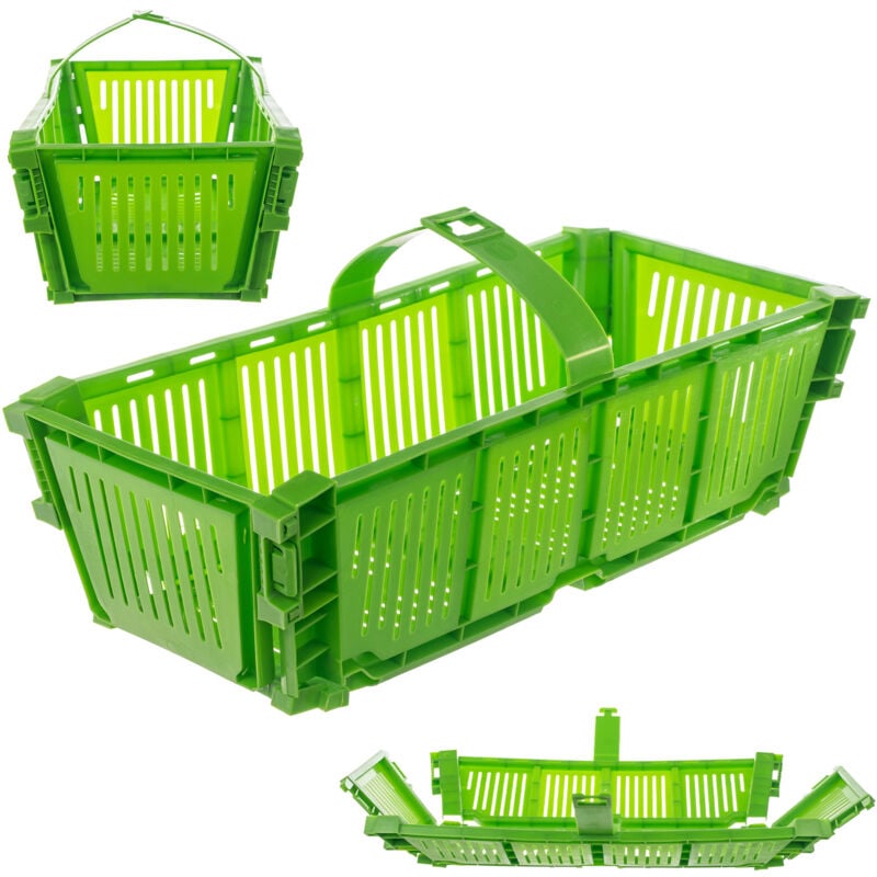 foto del prodotto cesto per raccolta, plastica, 40 x 18 x 11,5 cm, pieghevole, con manico, per raccogliere frutta, rettangolare, verde kadax