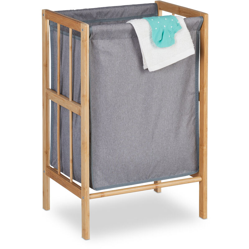 foto del prodotto cesto porta biancheria, cestino bamb , 60x39x30 cm, sacco stoffa per panni sporchi, 30 litri, marrone grigio relaxdays