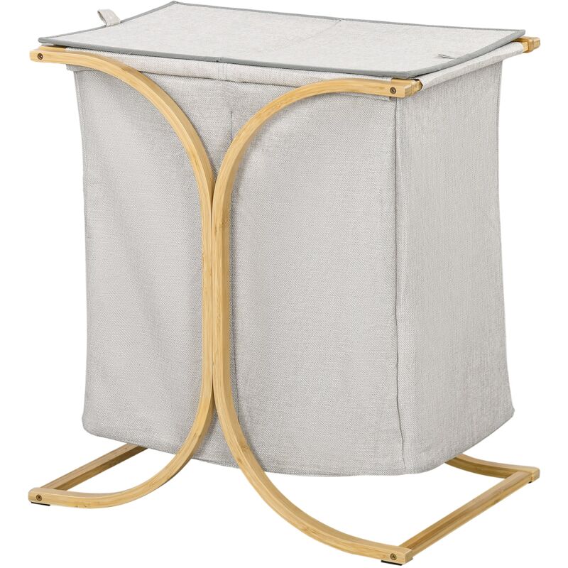 foto del prodotto cesto portabiancheria 2 sezioni con coperchio 55x40x62 cm in bamb e poliestere grigio