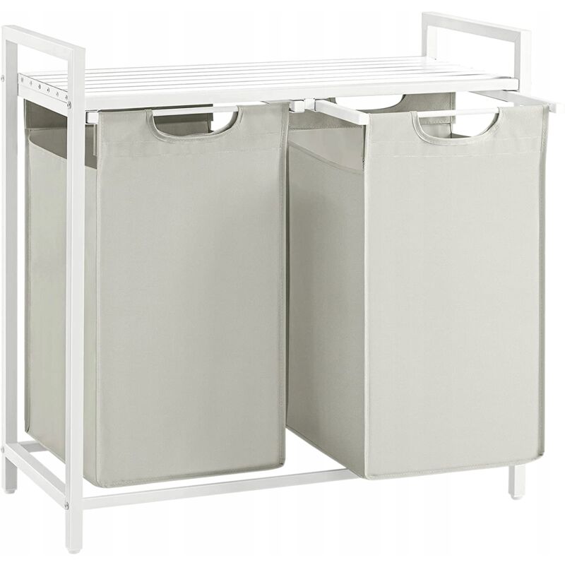foto del prodotto cesto portabiancheria bianco a doppia camera, 2 scomparti, 2x 46l