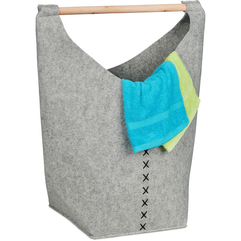 foto del prodotto cesto portabiancheria, cestino per biancheria, sacco in feltro per panni sporchi, 50 l, bagno, grigio chiaro relaxdays