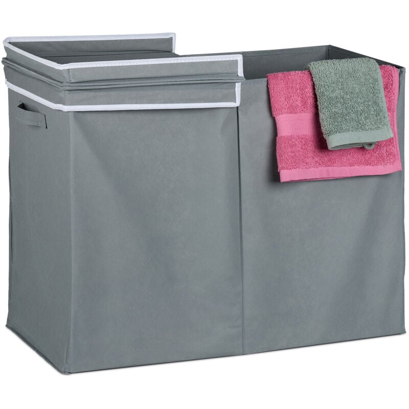 foto del prodotto cesto portabiancheria con coperchio, 100 l, contenitore panni sporchi in stoffa pieghevole, 50x68x34cm, grigio relaxdays