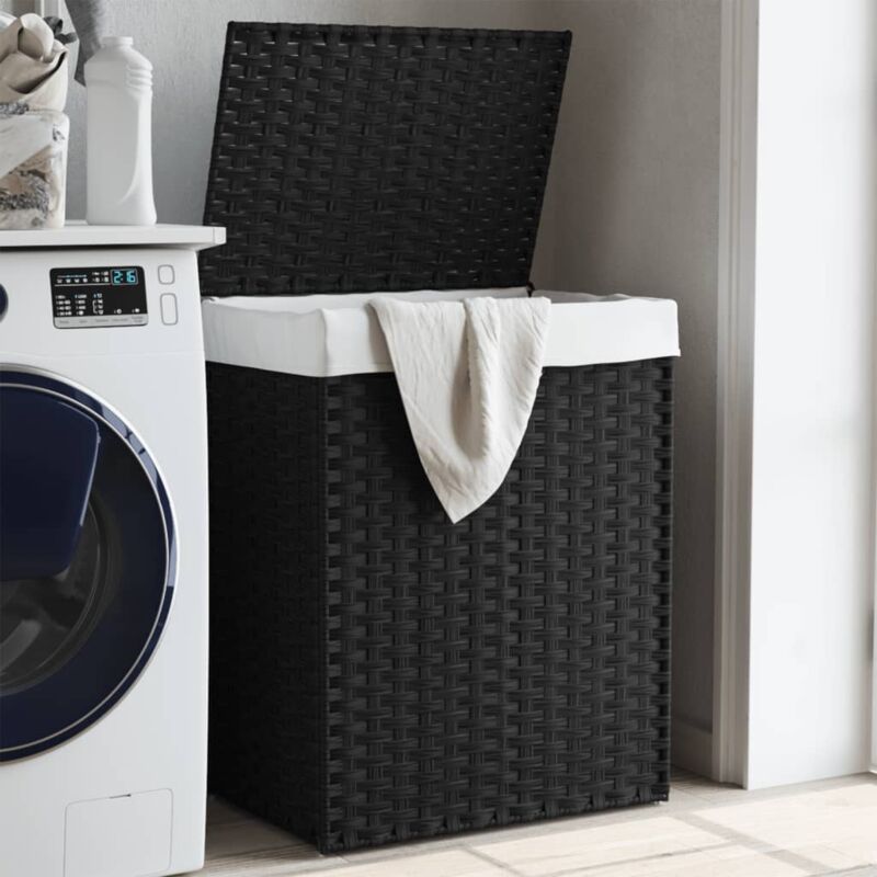 foto del prodotto cesto portabiancheria con coperchio nero 46x33x60 cm polyrattan vidaxl