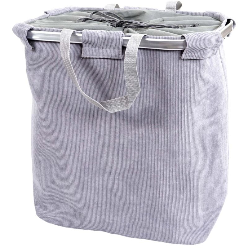 foto del prodotto cesto portabiancheria con coulisse 2 scomparti 54x52x32 cm 89 l grigio 040001295