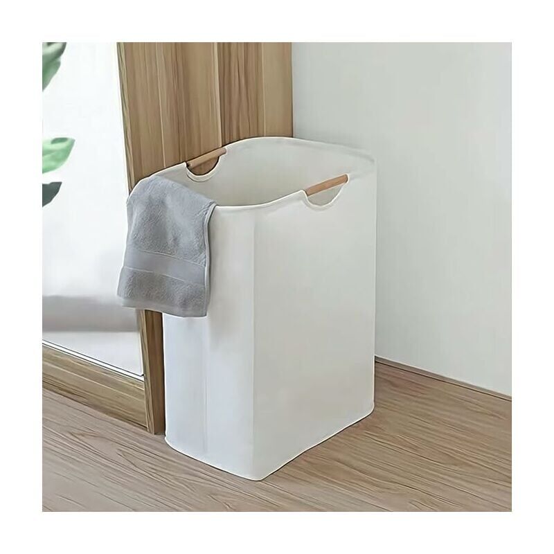 foto del prodotto cesto portabiancheria con manico in legno fatto a mano, cesto portabiancheria sporco, borsa portaoggetti per il cambio dei vestiti in oxford, cesto