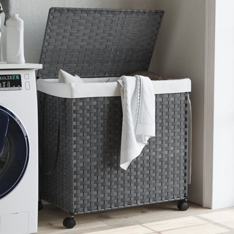 foto del prodotto cesto portabiancheria con ruote grigio 60x35x60,5 cm rattan vidaxl