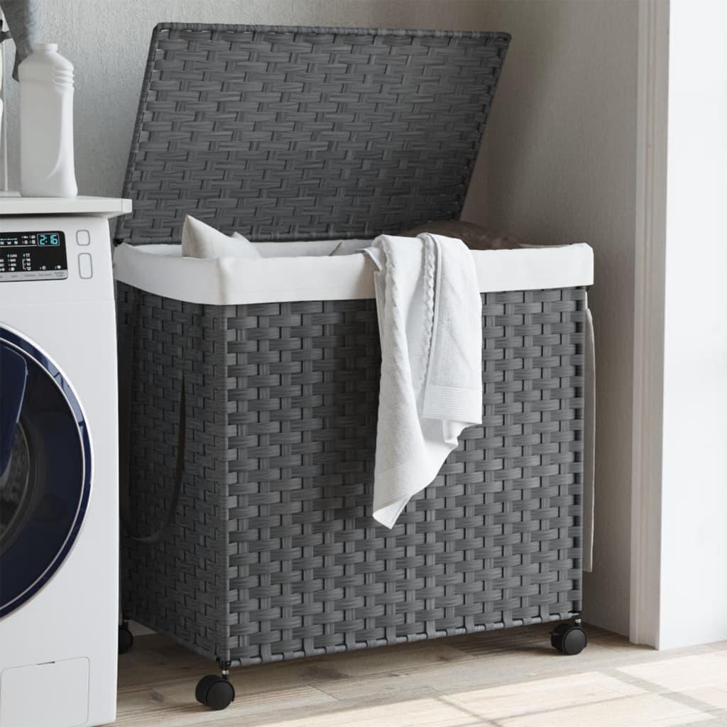 foto del prodotto cesto portabiancheria con ruote grigio 60x35x60,5 cm rattancod mxl 133378