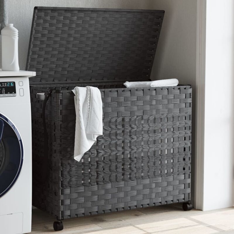 foto del prodotto cesto portabiancheria con ruote grigio 66x35x60 cm rattan vidaxl