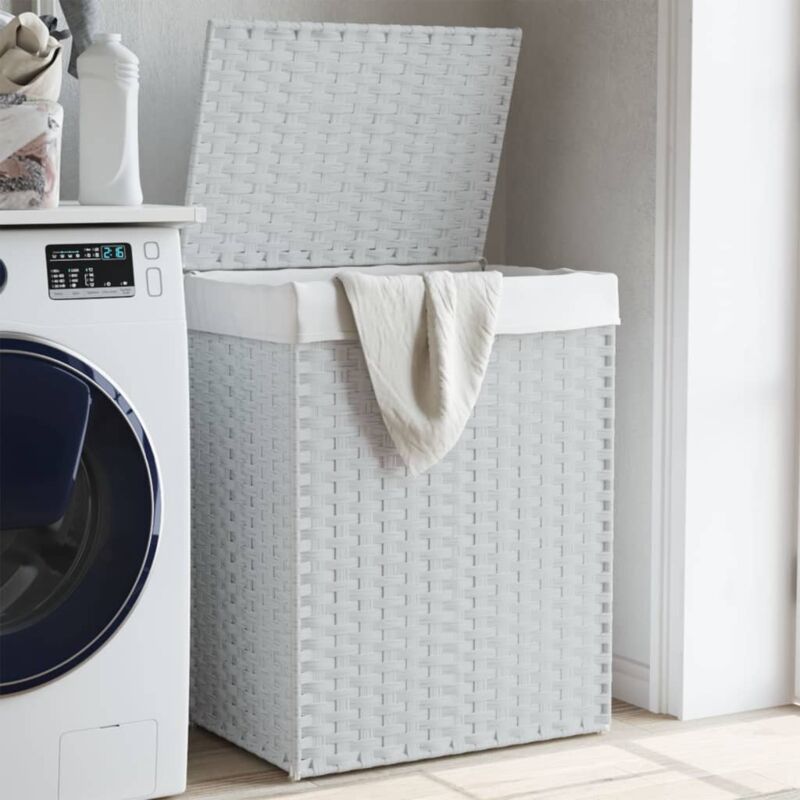 foto del prodotto cesto portabiancheria coperchio bianco 46x33x60 cm polyrattan vidaxl