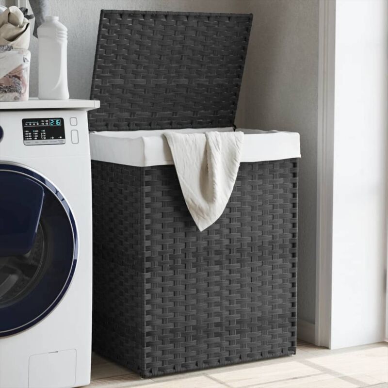 foto del prodotto cesto portabiancheria coperchio grigio 46x33x60 cm polyrattan vidaxl
