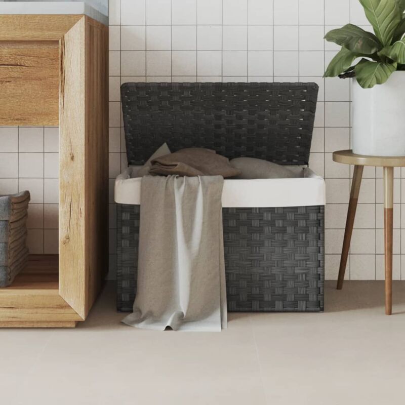 foto del prodotto cesto portabiancheria coperchio grigio 55,5x35x34 cm polyrattan vidaxl