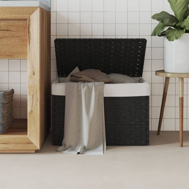 foto del prodotto cesto portabiancheria coperchio nero 55,5x35x34 cm polyrattan vidaxl