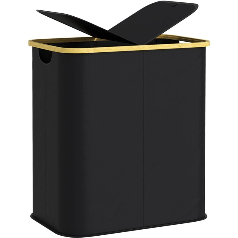 foto del prodotto cesto portabiancheria da 80l a 2 sezioni con coperchio 54x34x58,5 cm in tessuto non tessuto e bamb nero
