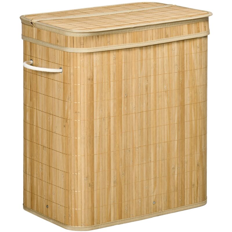 foto del prodotto cesto portabiancheria da 90l pieghevole con 2 scomparti 54,2x35,2x59,5 cm in bamb 