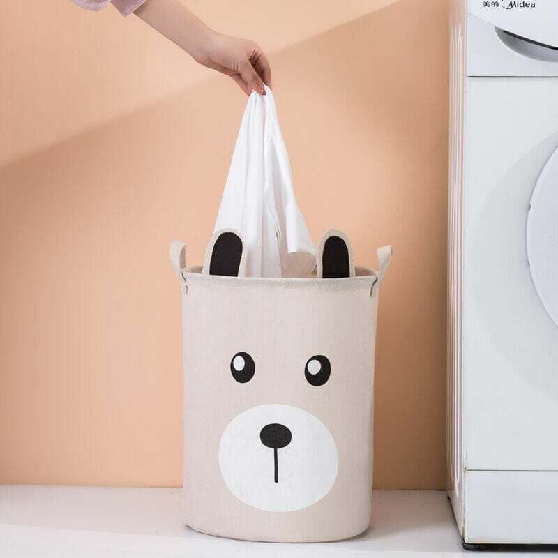 foto del prodotto cesto portabiancheria per bambini con manici a forma di orso, cesto portabiancheria per organizzare i vestiti, pieghevole e impermeabile, adatto per