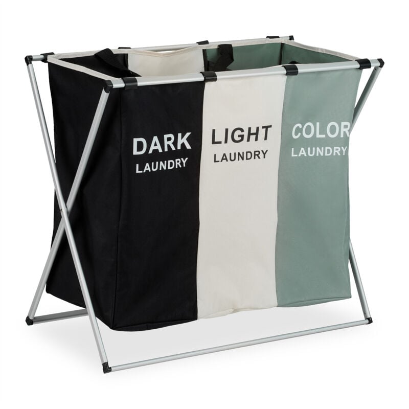 foto del prodotto cesto portabiancheria pieghevole, 3 scomparti biancheria e panni sporchi, 105 l, 60x65x36,5 cm, multicolore relaxdays