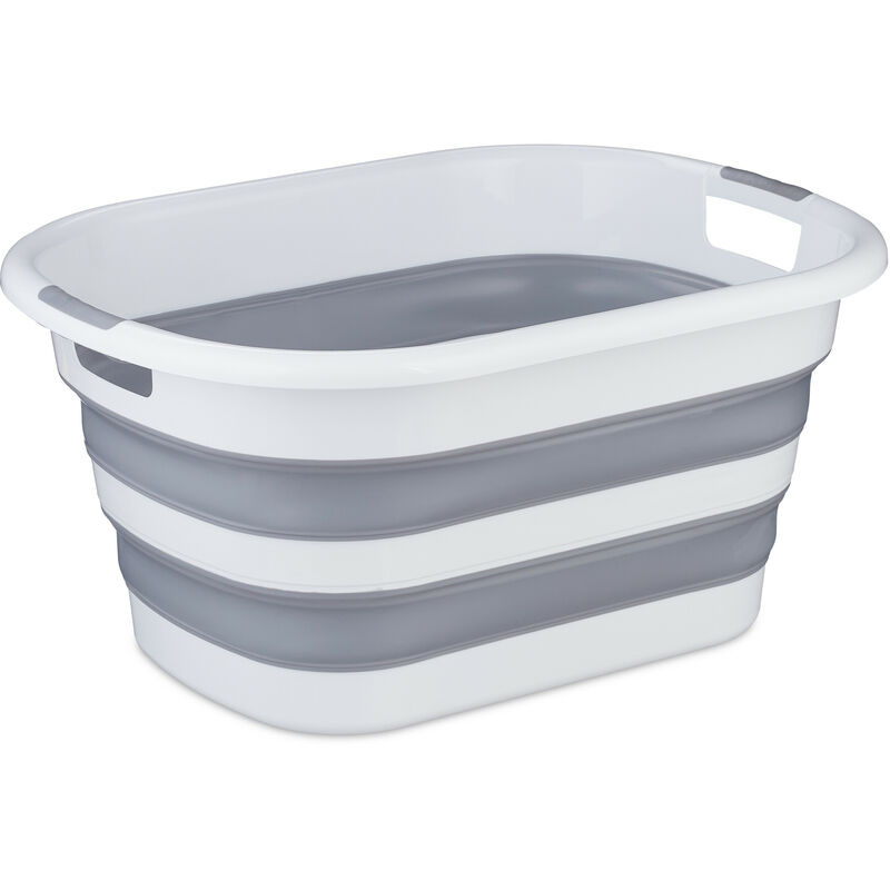 foto del prodotto cesto portabiancheria pieghevole, 35 litri, contenitore salvaspazio in plastica con impugnature, grigio bianco relaxdays