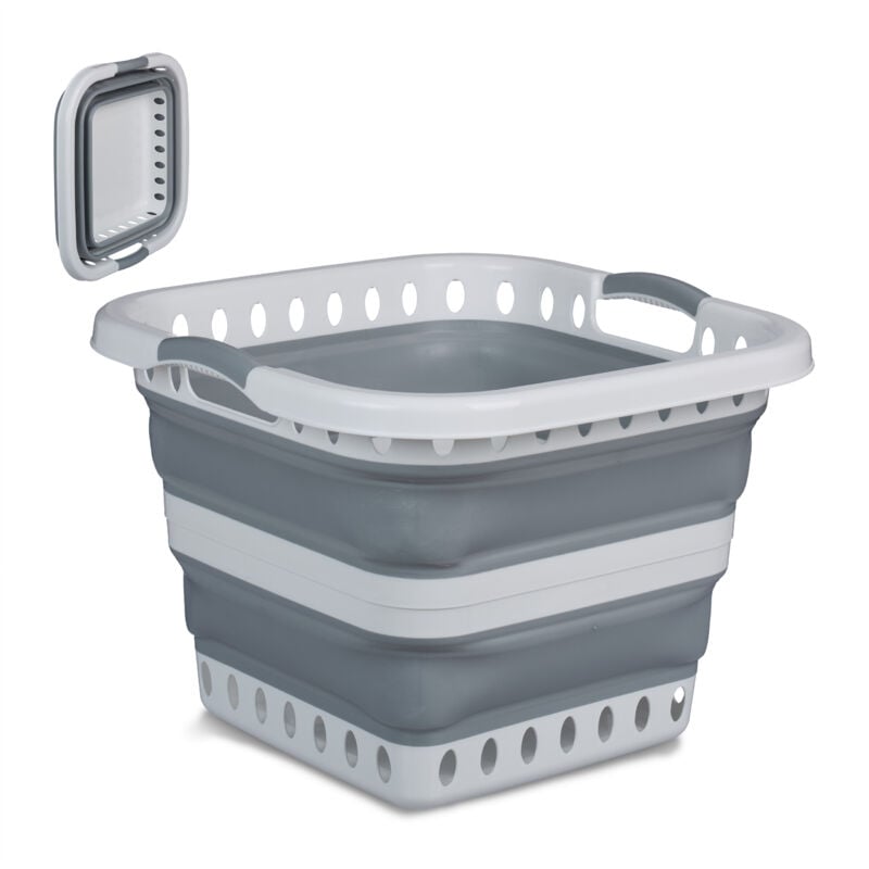 foto del prodotto cesto portabiancheria pieghevole, 40 l, bacinella salvaspazio in plastica, hlp 35x48,5x48,5 cm, grigio bianco relaxdays