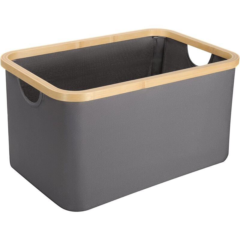 foto del prodotto cesto portabiancheria pieghevole con bordo in bamb , contenitore multifunzionale, ideale per bagno, camera da letto grigio, 34 l 