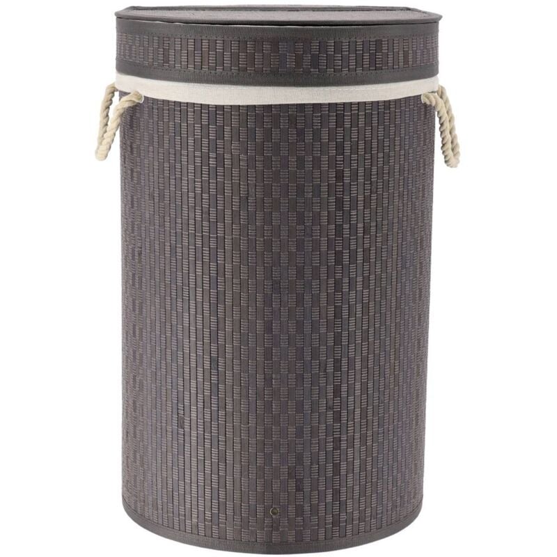 foto del prodotto cesto portabiancheria pieghevole in bamb e cotone con coperchio integrato grigio tendance