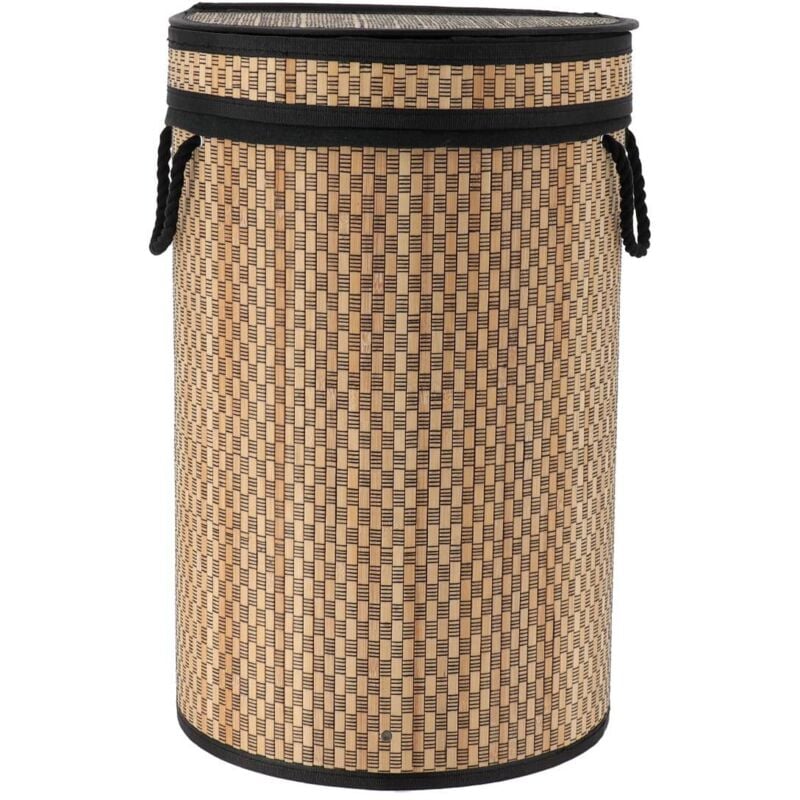 foto del prodotto cesto portabiancheria pieghevole in bamb e cotone con coperchio integrato nero naturale tendance