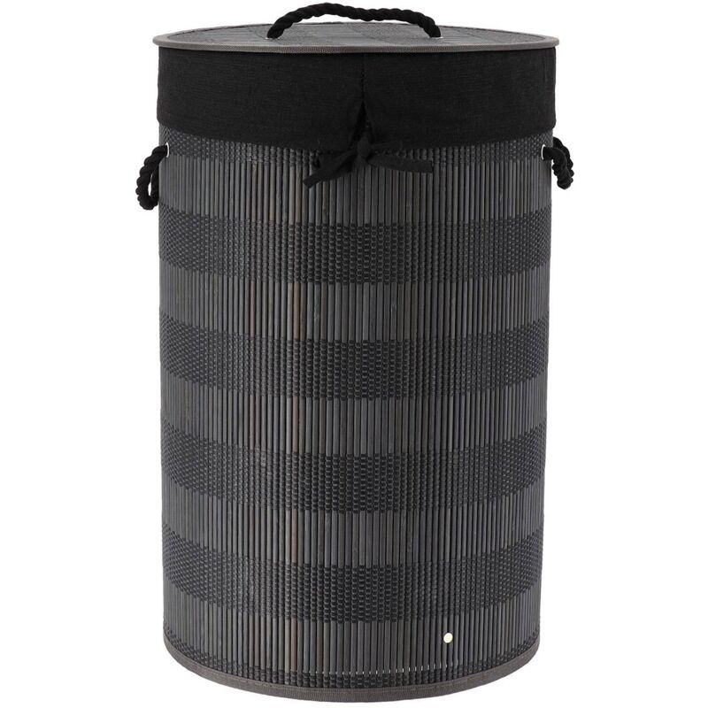 foto del prodotto cesto portabiancheria pieghevole in bamb e cotone con coperchio nero grigio tendance