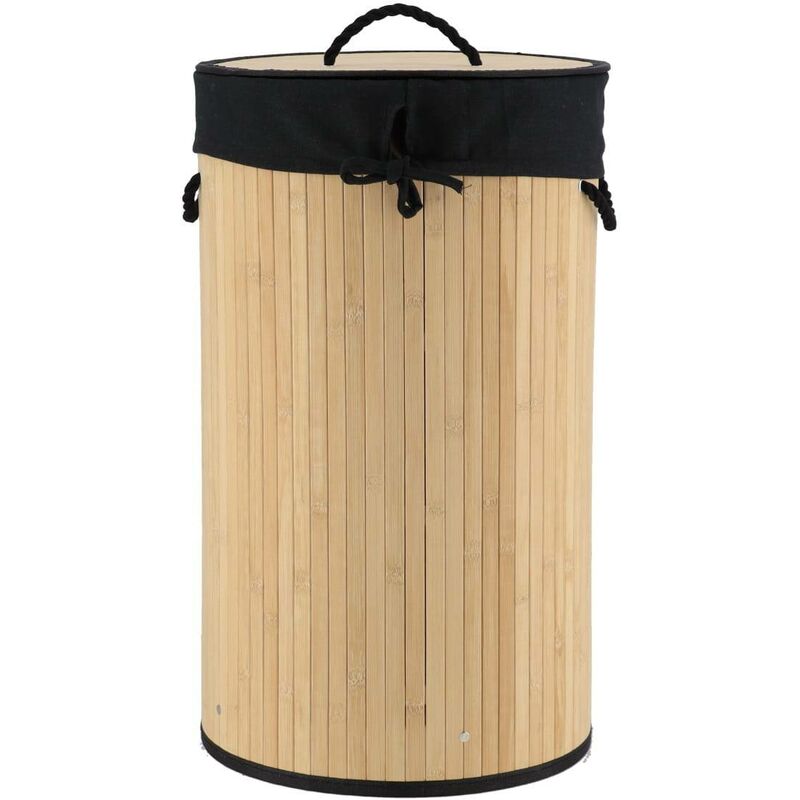 foto del prodotto cesto portabiancheria pieghevole rotondo tessuto bamb lino nero tendance