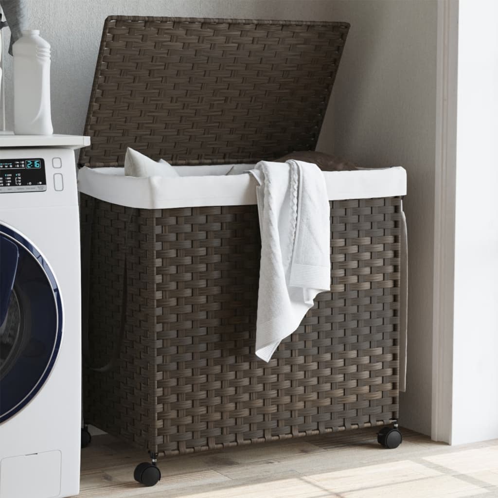 foto del prodotto cesto portabiancheria ruote marrone scuro 60x35x60,5 cm rattan