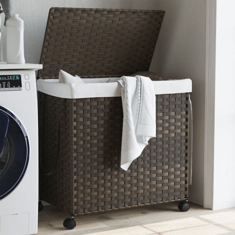 foto del prodotto cesto portabiancheria ruote marrone scuro 60x35x60,5 cm rattan vidaxl