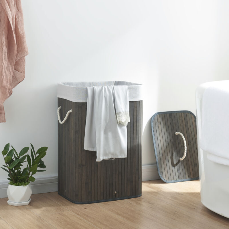 foto del prodotto cesto portabiancheria salla con coperchio e sacco rimovibile 72 l bamb blu scuro grigio en.casa 