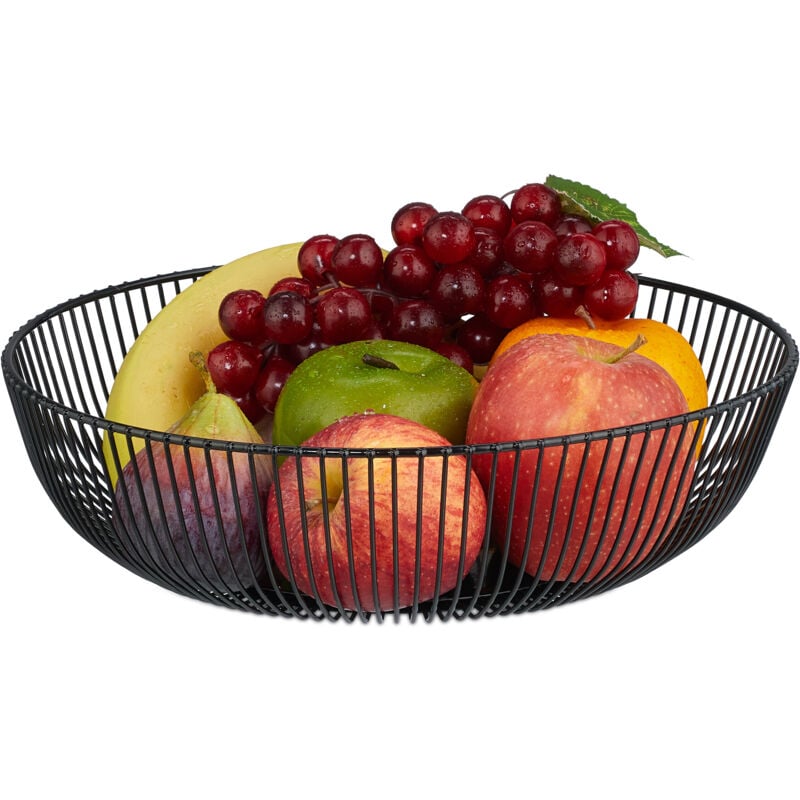 foto del prodotto cesto portafrutta in metallo, hxd 8x28 cm, cestino porta frutta e verdura, pane, centrotavola in ferro, nero relaxdays
