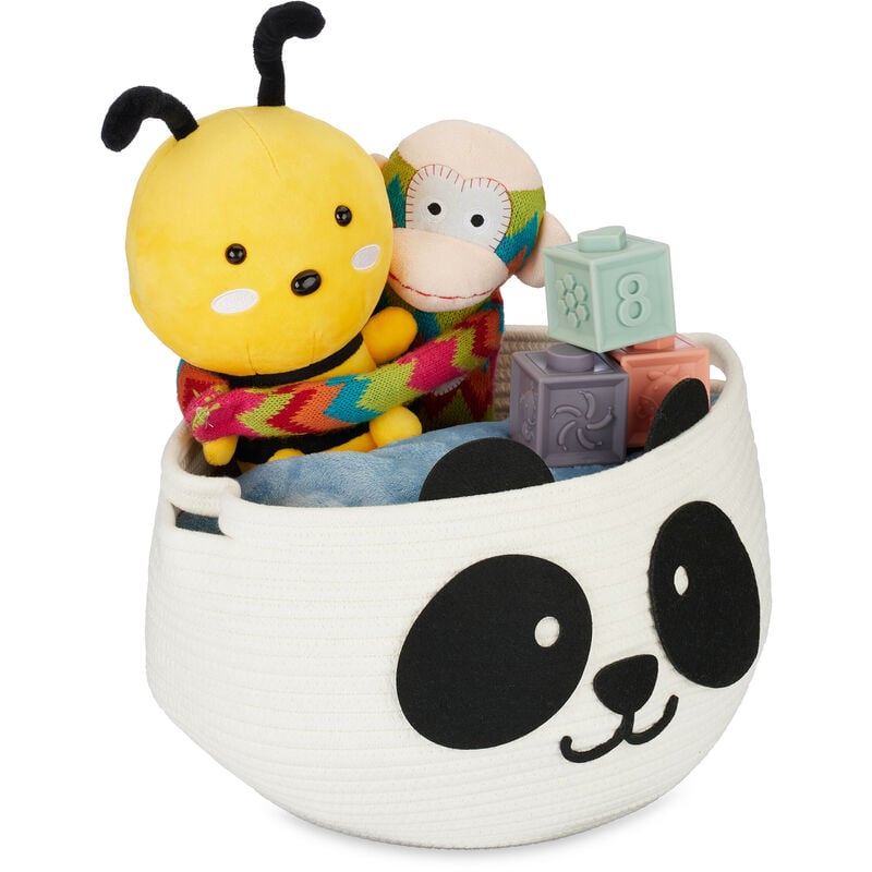 foto del prodotto cesto portaoggetti, cestino portagiocattoli, hxd 24,5x35 cm, forma panda, camera bambini, cotone, bianco nero relaxdays