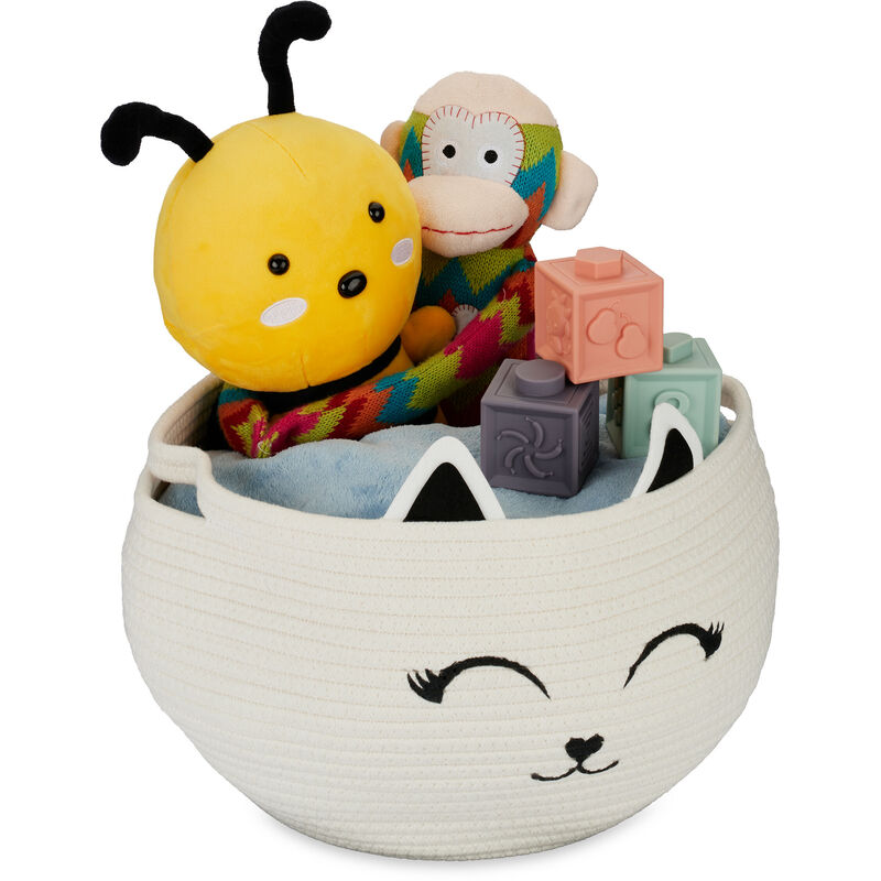 foto del prodotto cesto portaoggetti, cestino portagiocattoli, hxd 24x35 cm, forma gatto, cameretta bambini, cotone, bianco nero relaxdays