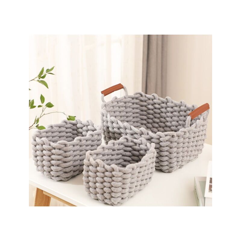 foto del prodotto cesto portaoggetti in corda di cotone, scatola portaoggetti, organizer per armadio per ufficio, bagno, asilo nido set di 3 grigio,